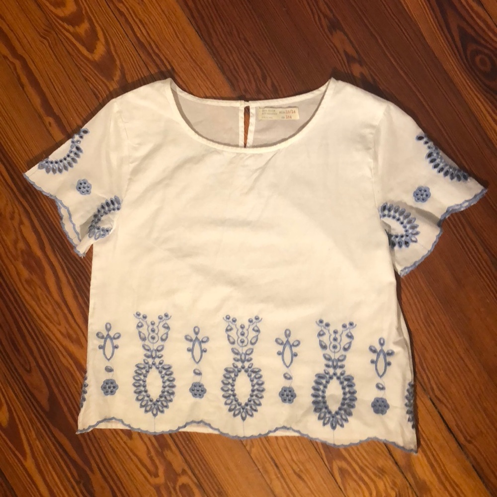 Zara Girls White Blouse With Blue Details